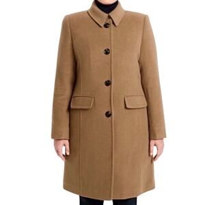 LANDS’ END Womens 16P Camel Wool Blend Mid-Length Peacoat Car Coat